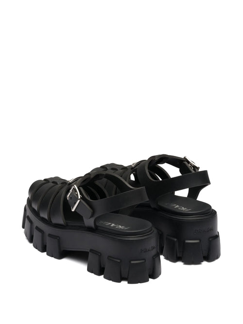 55mm Leather Platform Sandals – Black
