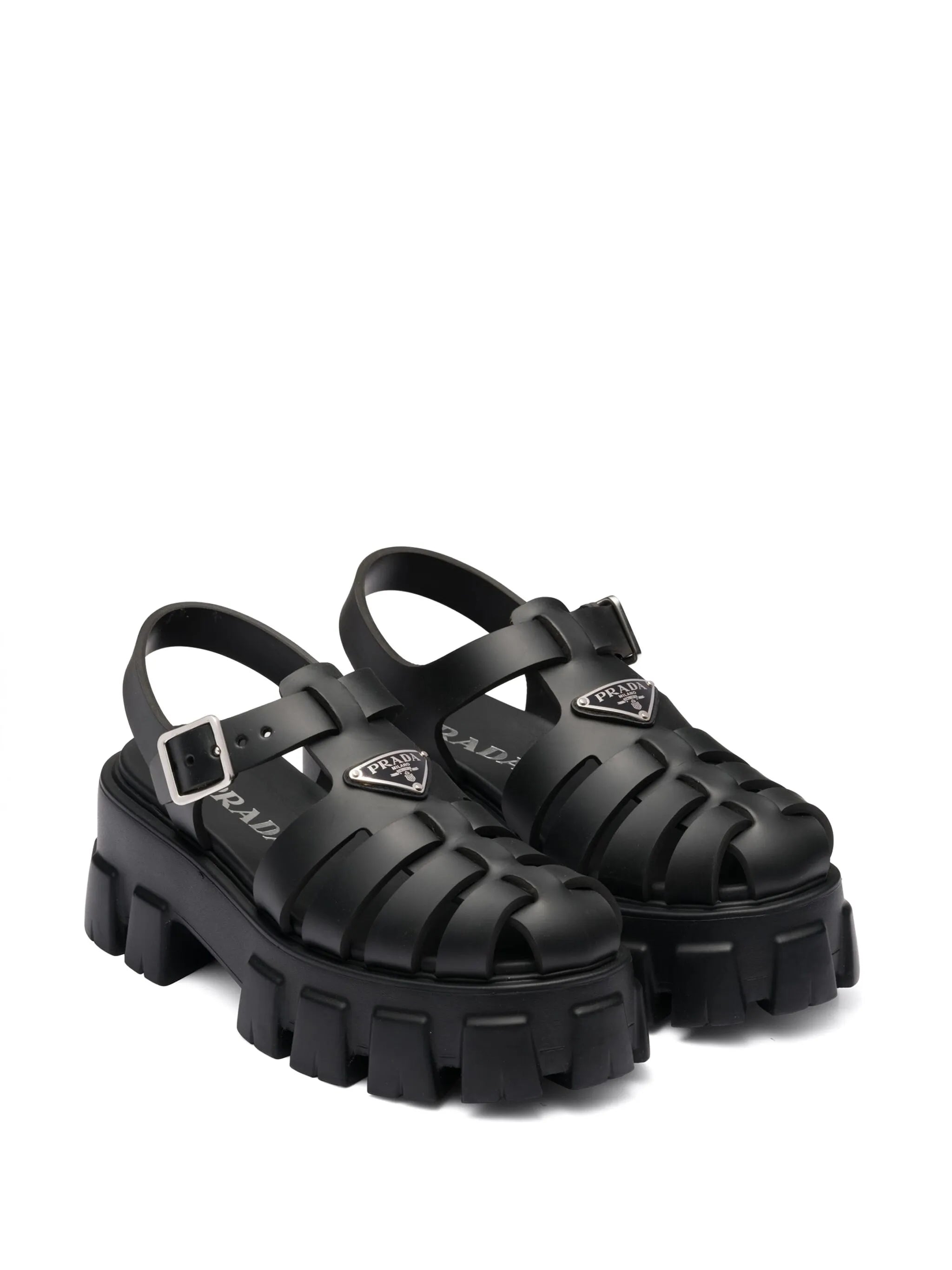 55mm Leather Platform Sandals – Black