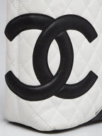 CC 2004 White/Black Quilted Ligne Cambon Mini Tote Bag