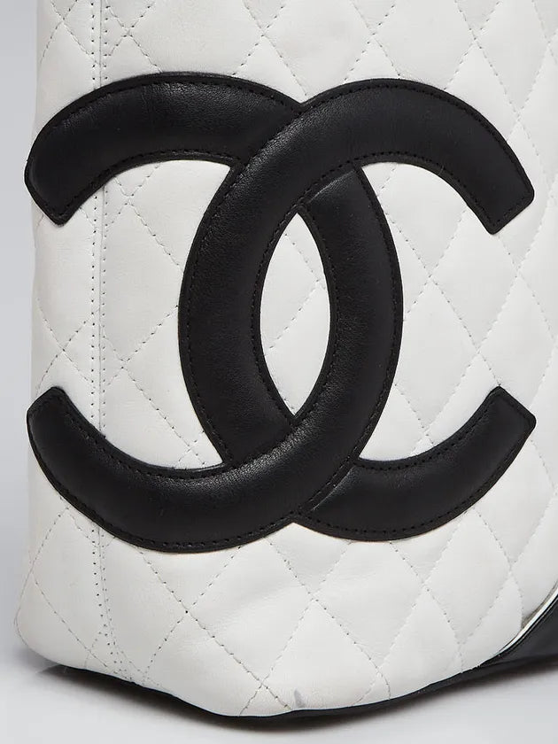 CC 2004 White/Black Quilted Ligne Cambon Mini Tote Bag