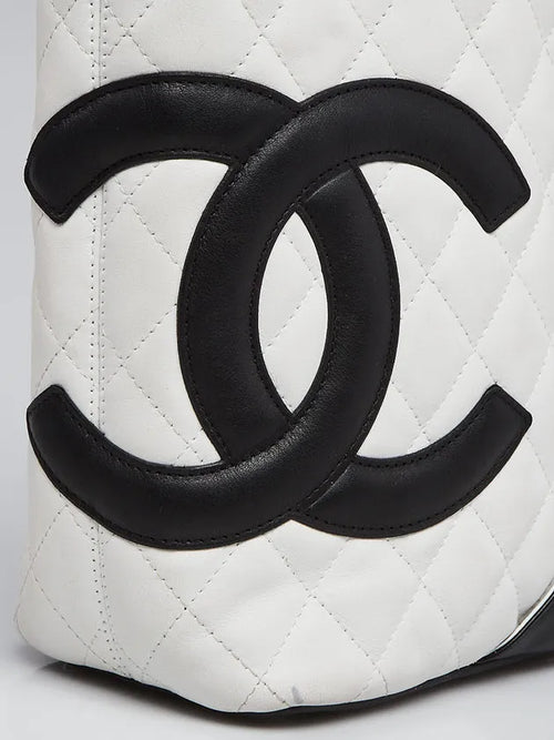 CC 2004 White/Black Quilted Ligne Cambon Mini Tote Bag