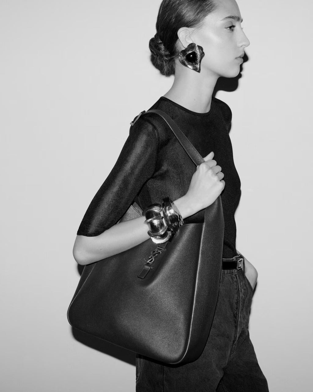 Le 5 à 7 Grained Leather Large Bucket Bag