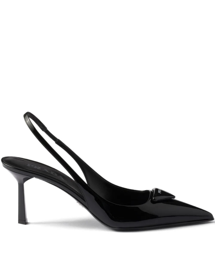 75mm Glossy Leather Heeled Pumps – Black