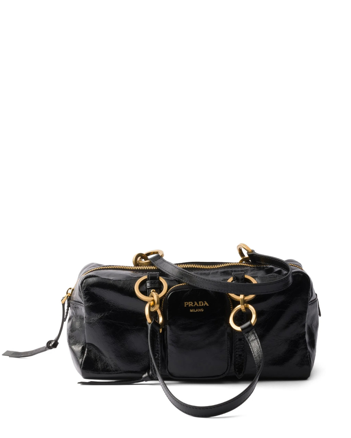 Medium Glossy Leather Tote Bag – Black