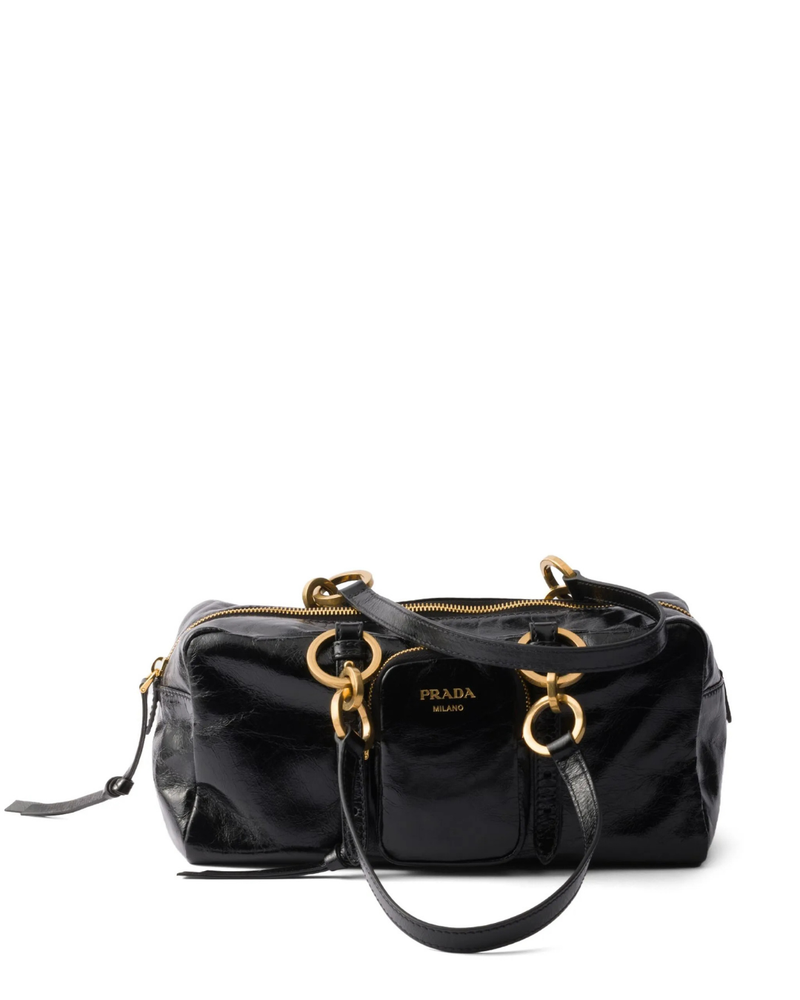 Medium Glossy Leather Tote Bag – Black