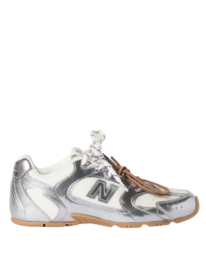 Metallic Leather and Mesh Sneakers