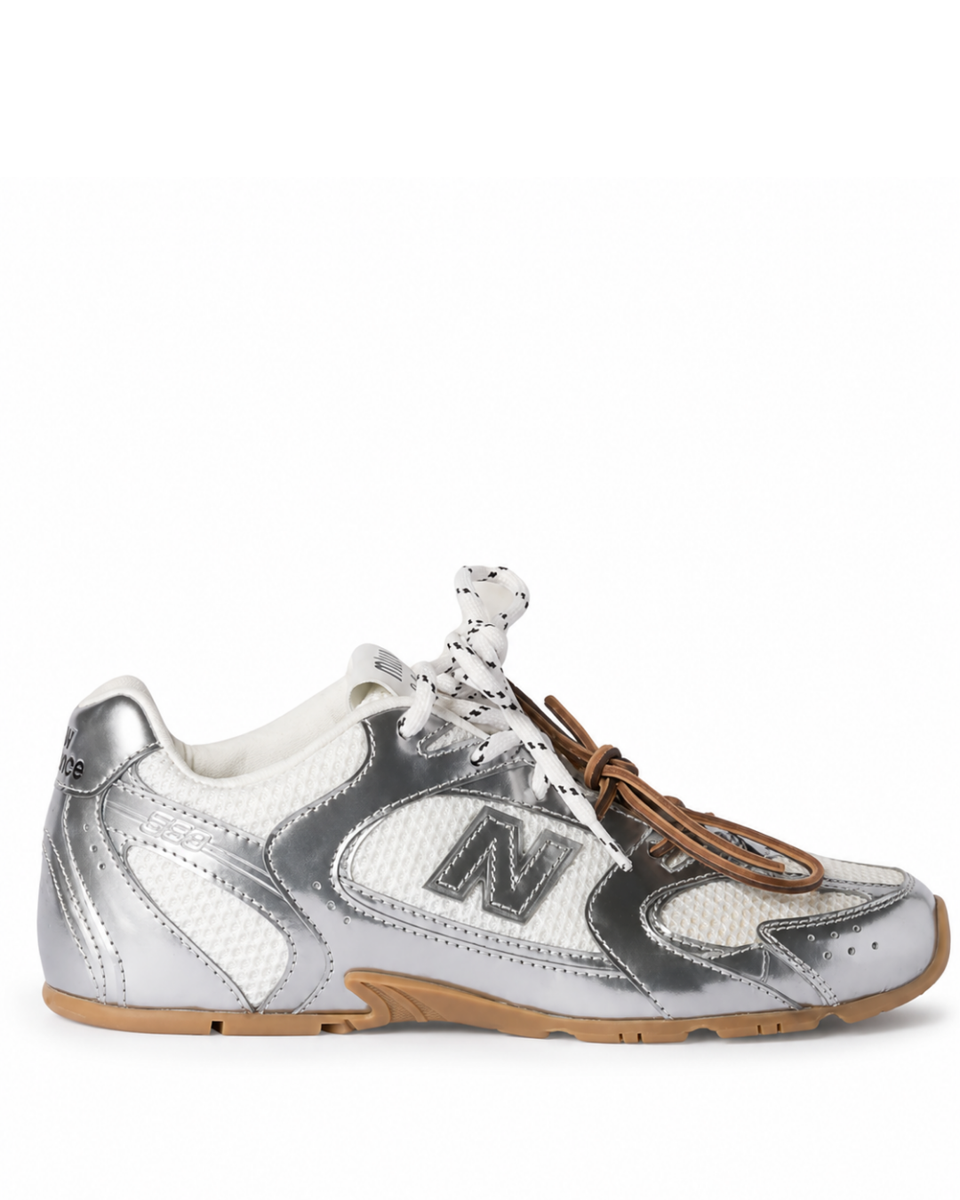 Metallic Leather and Mesh Sneakers
