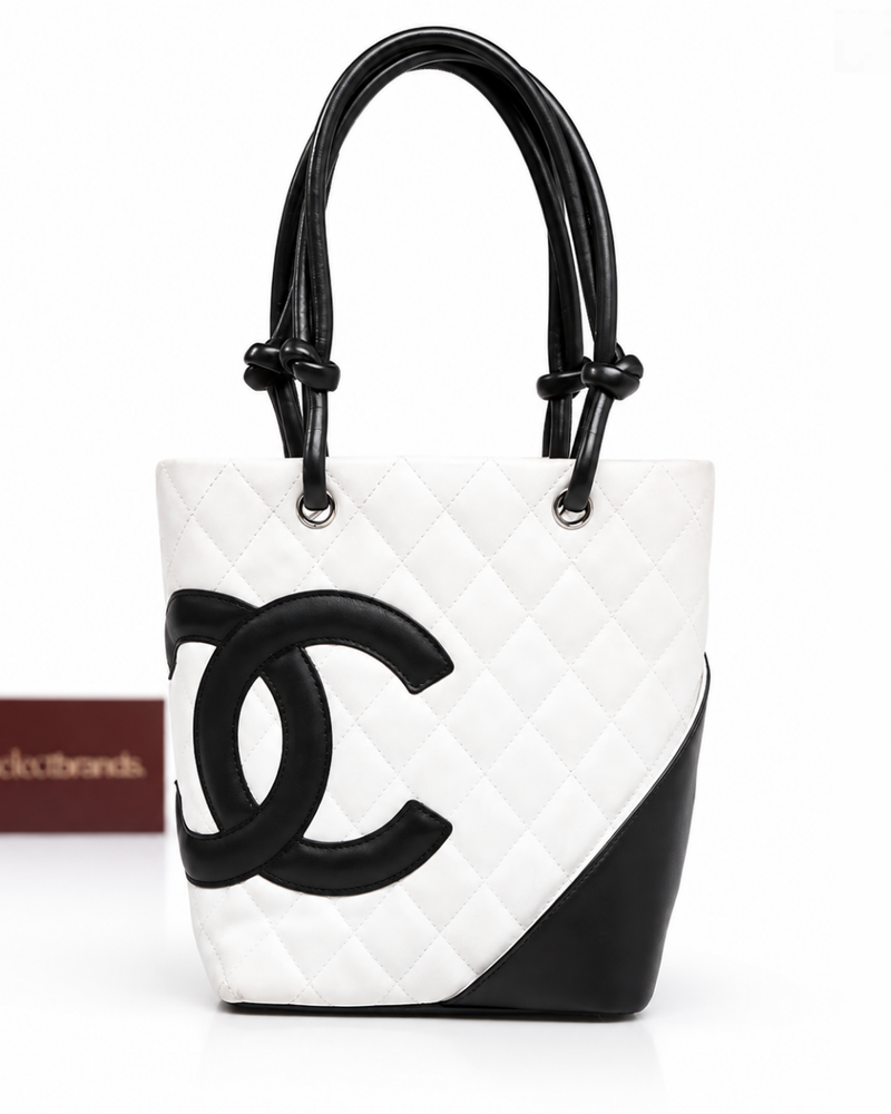 CC 2004 White/Black Quilted Ligne Cambon Mini Tote Bag