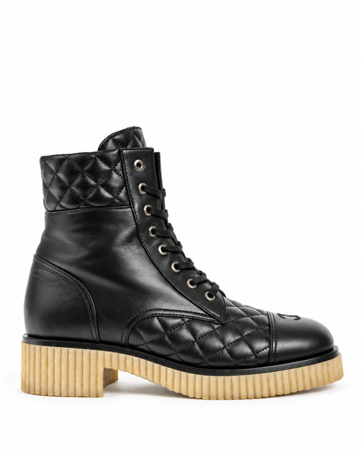 CC Calfskin Quilted CC Combat Boots