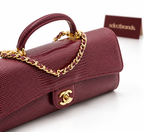Calfskin Lizard Embossed Clutch With Chain Bordeaux
