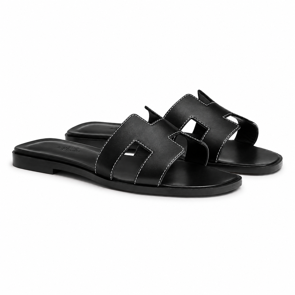 Oran Leather Slippers – Black