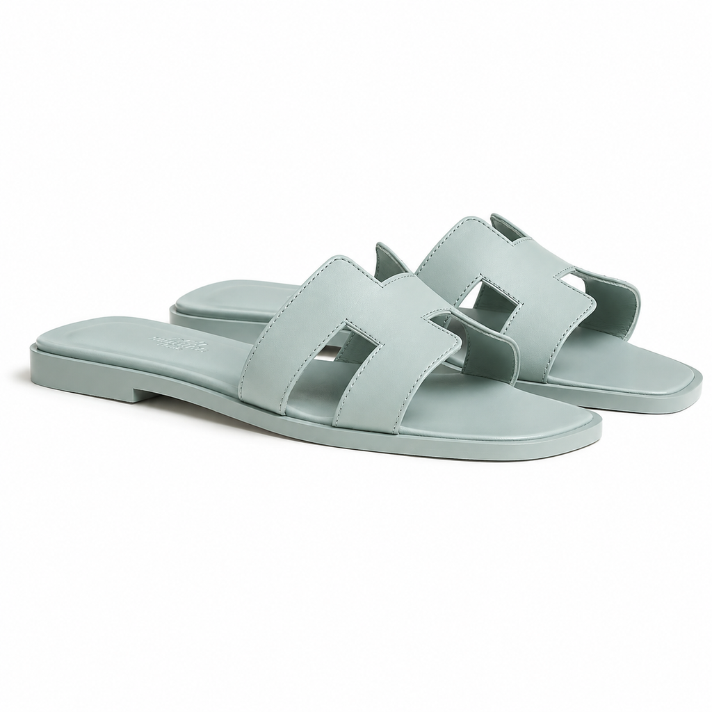 Oran Leather Slippers – Glacier Blue