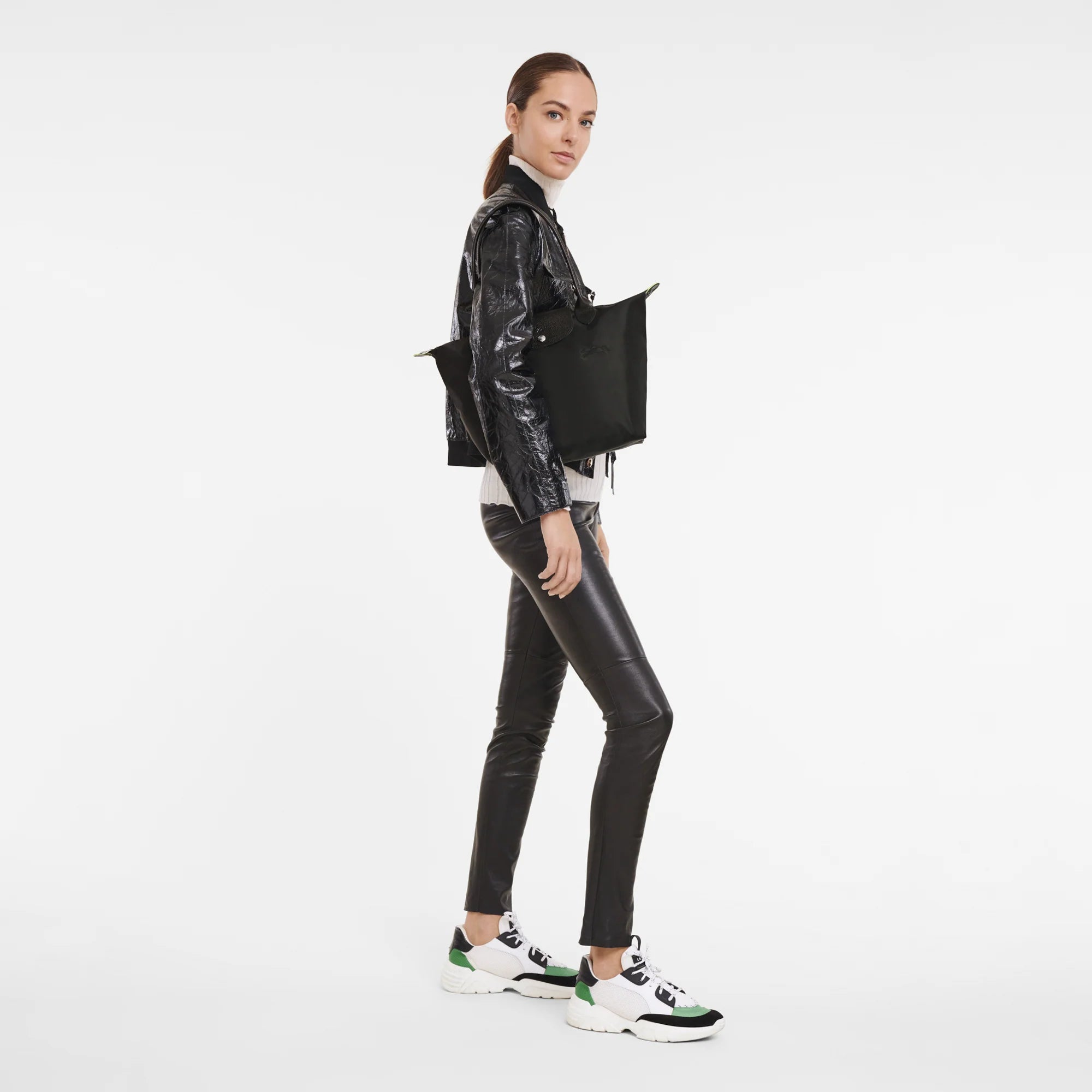 Le Pliage Green Medium Tote Bag – Black