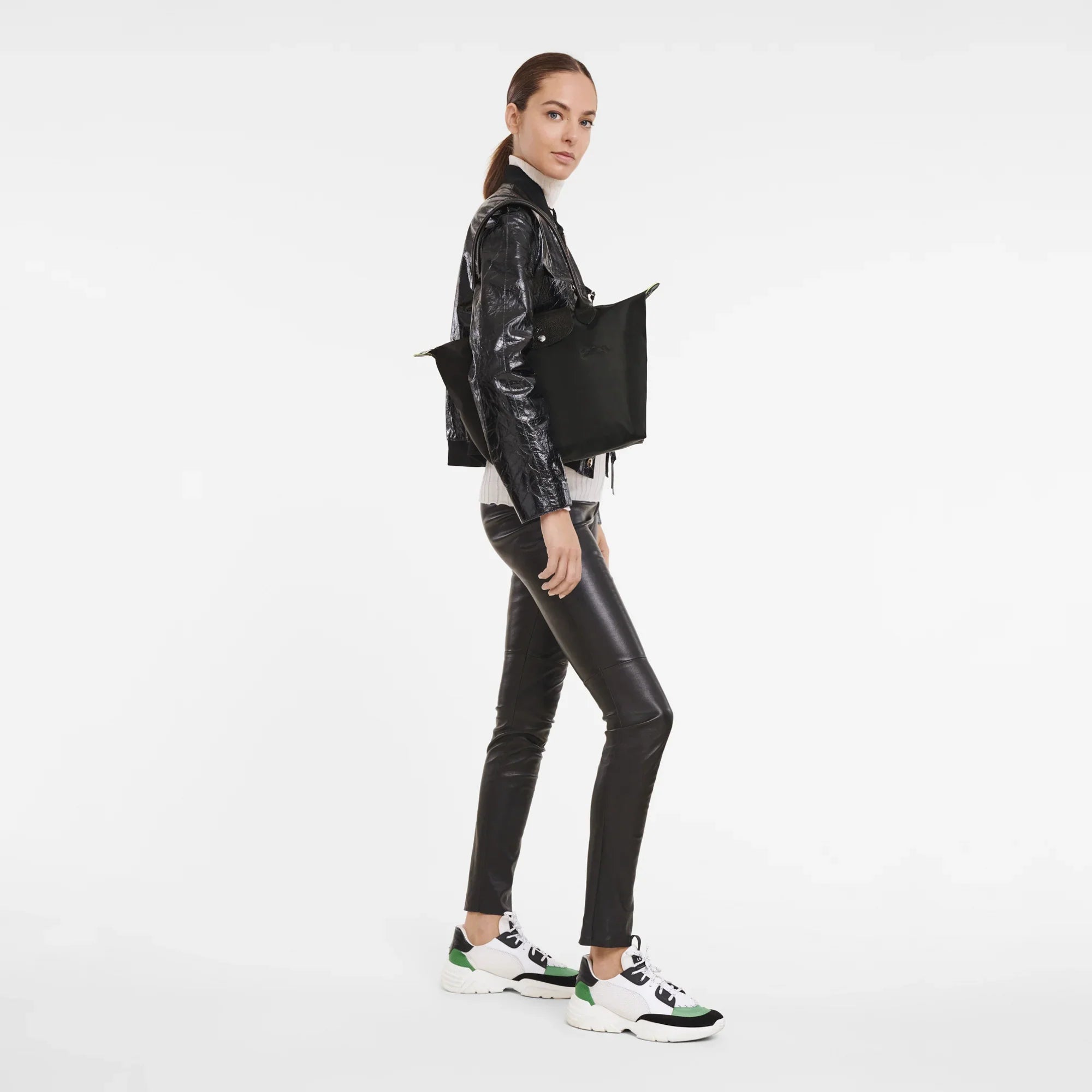 Le Pliage Green Medium Tote Bag – Black