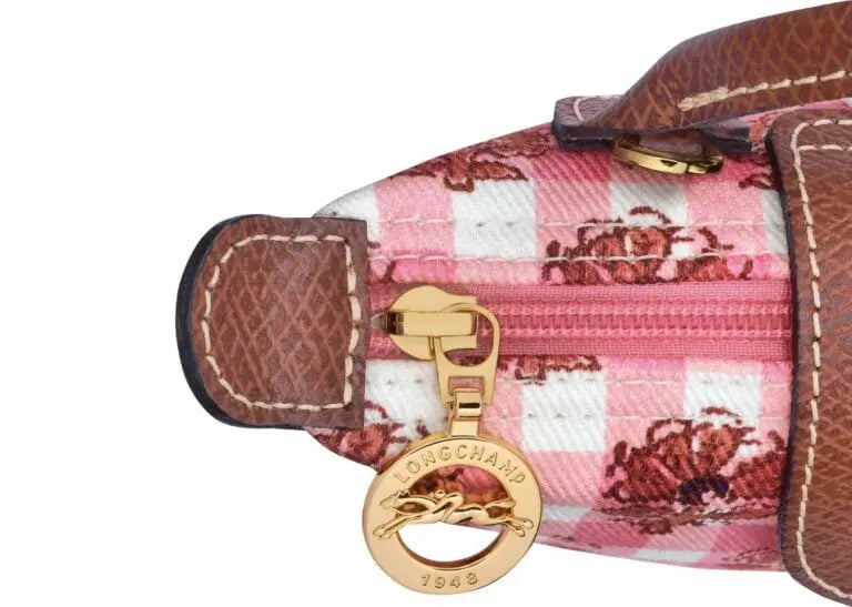Le Pliage Collection Mini Top Handle Bag with Pink Floral Detail (Crossbody Strap)