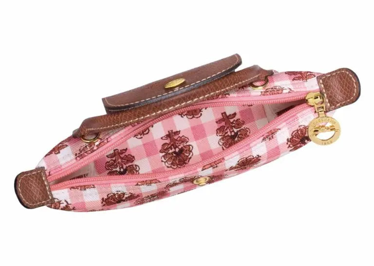 Le Pliage Collection Mini Top Handle Bag with Pink Floral Detail (Crossbody Strap)