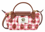 Le Pliage Collection Mini Top Handle Bag with Pink Floral Detail (Crossbody Strap)