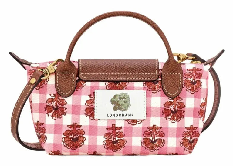 Le Pliage Collection Mini Top Handle Bag with Pink Floral Detail (Crossbody Strap)