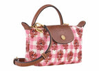 Le Pliage Collection Mini Top Handle Bag with Pink Floral Detail (Crossbody Strap)