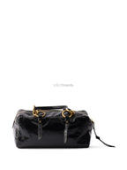 Medium Glossy Leather Tote Bag – Black