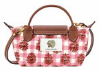 Le Pliage Collection Mini Top Handle Bag with Pink Floral Detail (Crossbody Strap)