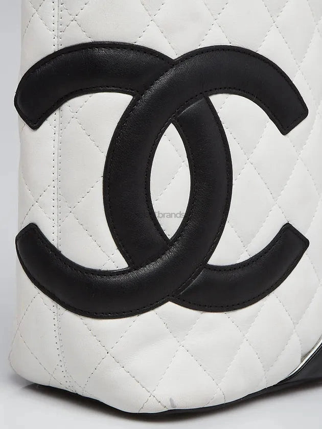 CC 2004 White/Black Quilted Ligne Cambon Mini Tote Bag