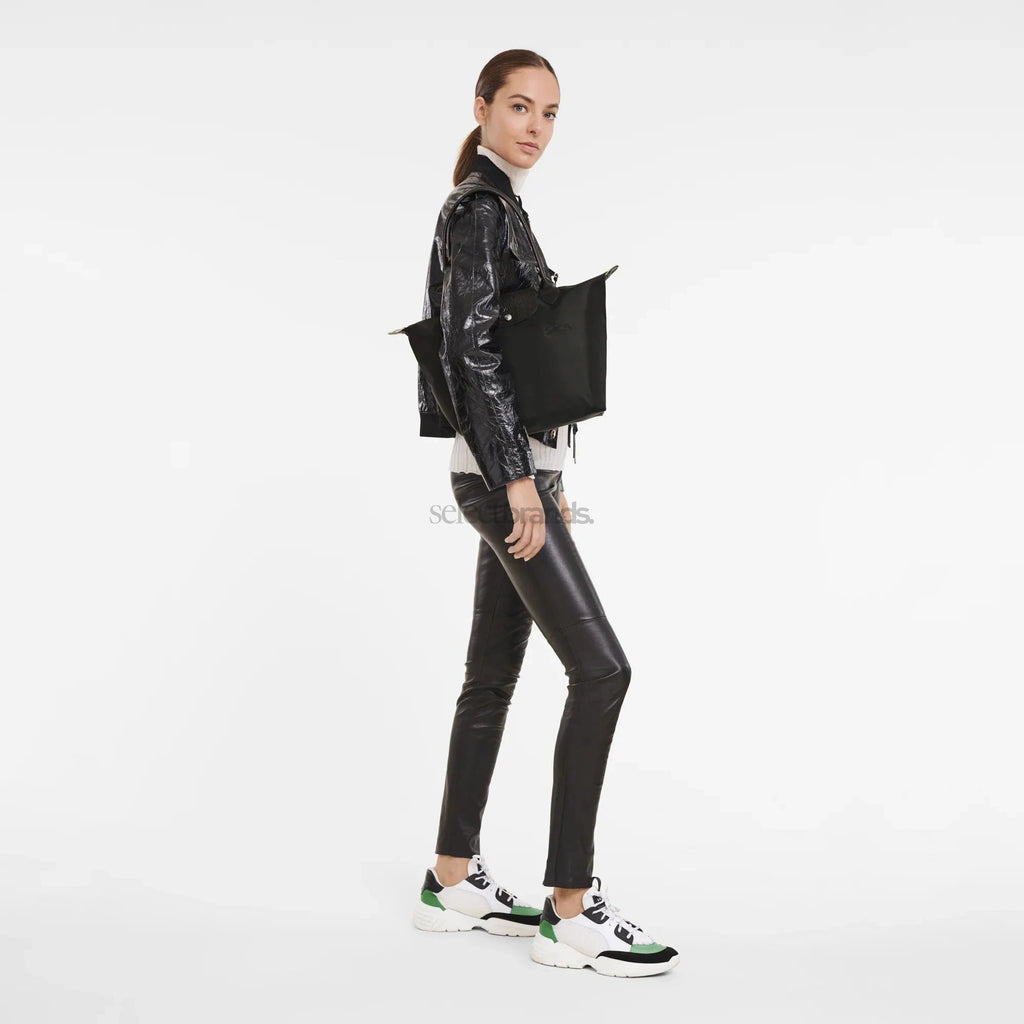 Le Pliage Green Medium Tote Bag – Black
