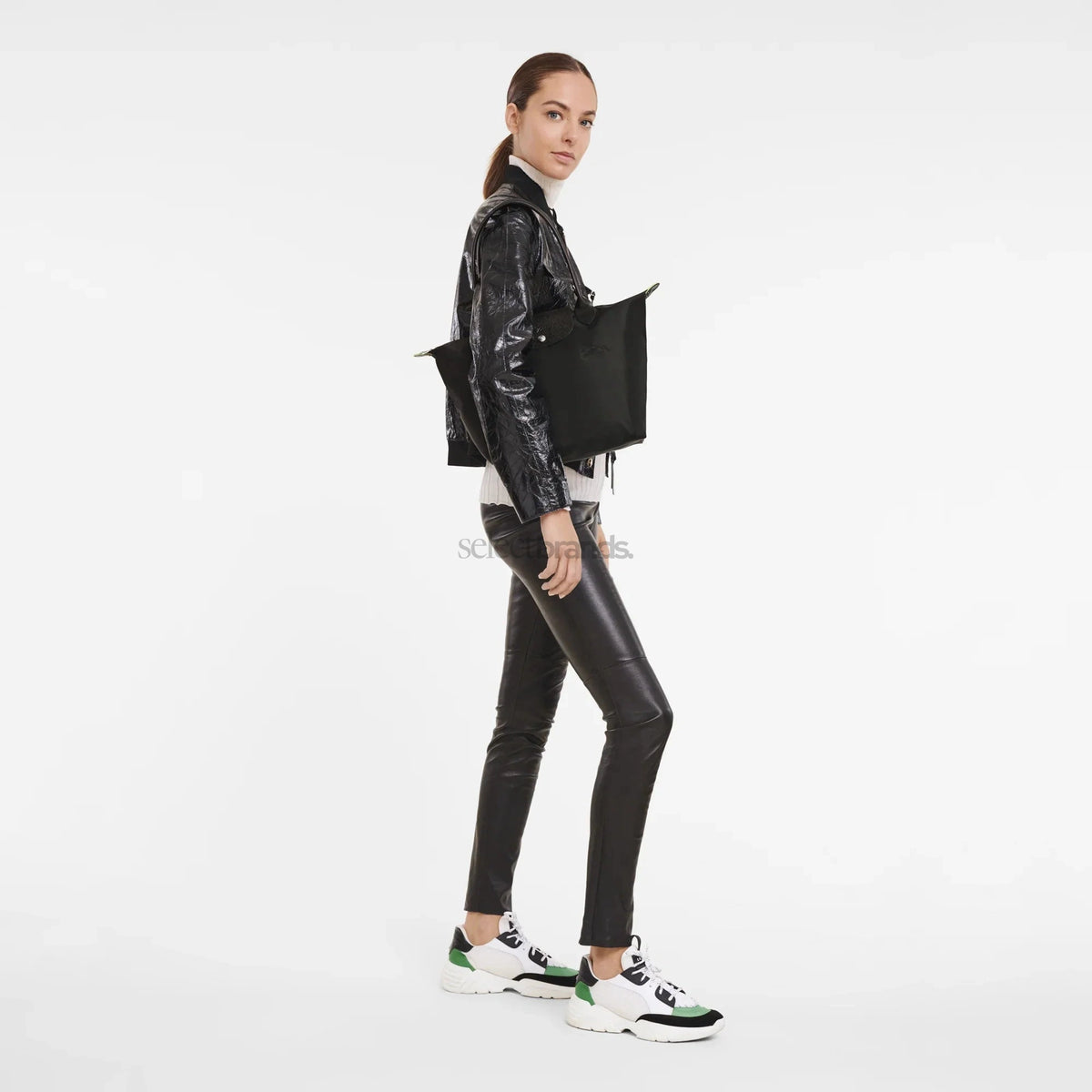 Le Pliage Green Medium Tote Bag – Black