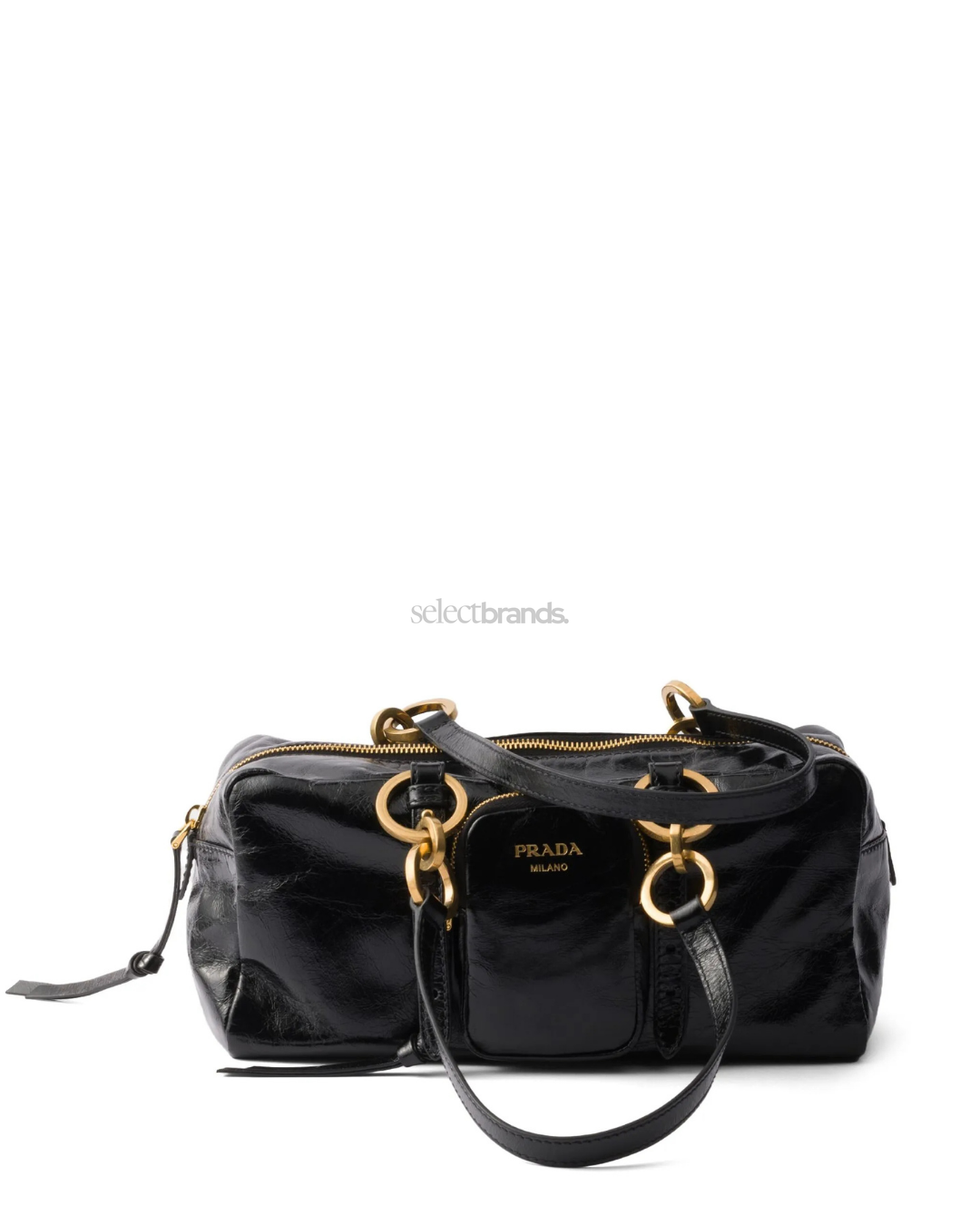 Medium Glossy Leather Tote Bag – Black